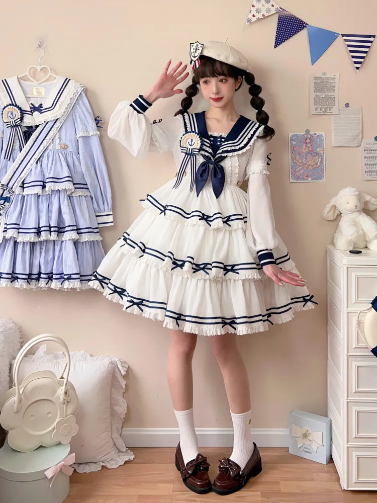 Ärmel Matrosenkragen Weiß mit Sommerkleid Kurz Abnehmbar Lolita