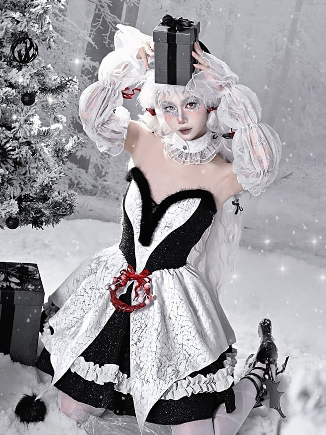 Gothic Christmas Plüsch Sweetheart Bouffant Kleid Set