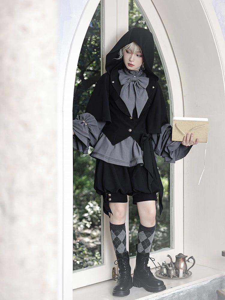 ロリータシャツ グレー 詩人袖 フリル ファッション 王子ネックライン ビショップ