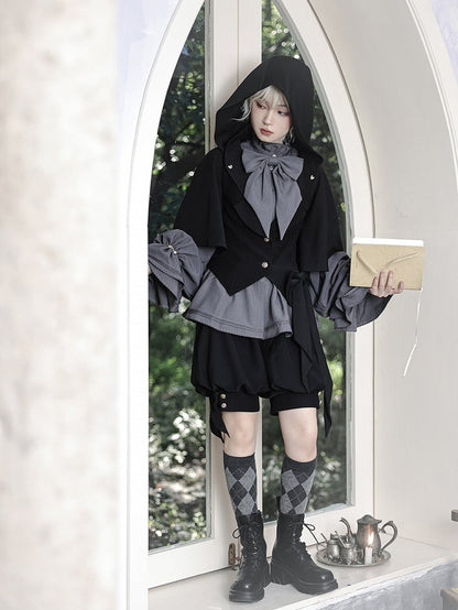 ロリータシャツ グレー 詩人袖 フリル ファッション 王子ネックライン ビショップ