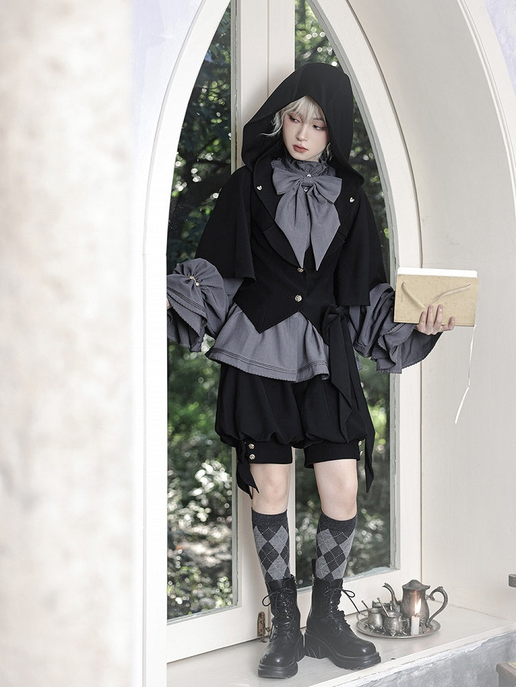 耳付きブラックバニージャケット王子フードオーバーサイズファッション