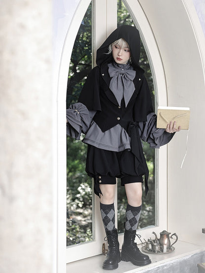 耳付きブラックバニージャケット王子フードオーバーサイズファッション