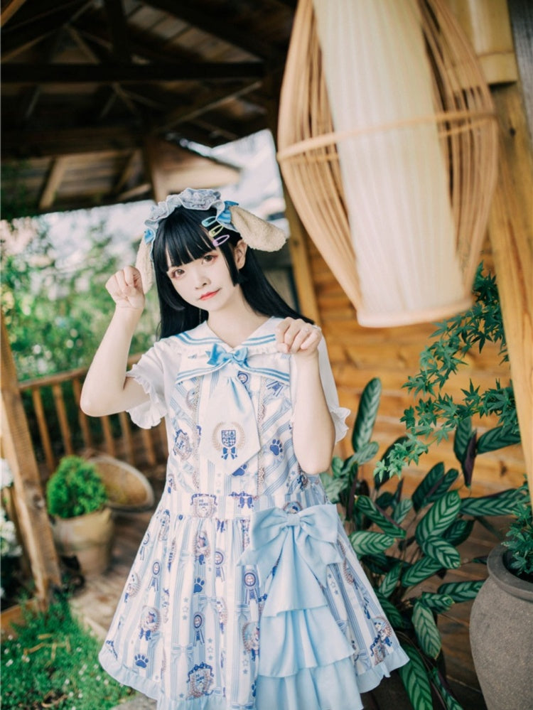 Dog's Detail Bowknot Pattern Dress Overall Badge Glory Dog