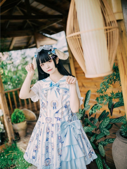 Dog's Detail Bowknot Pattern Dress Overall Badge Glory Dog