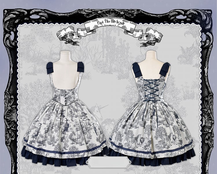 Bust Dark Bowknot Blue Straps Basque Skirt Waist Jumper Lolita Under Shoulder