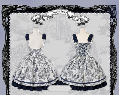 Bust Dark Bowknot Blue Straps Basque Skirt Waist Jumper Lolita Under Shoulder