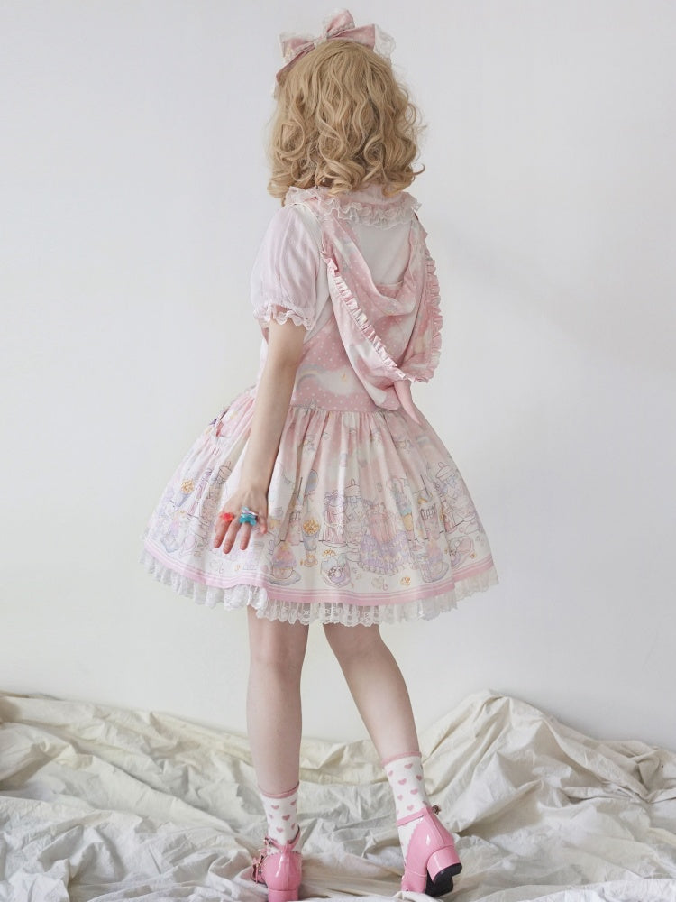 Unicorn and Dessert Pink Sweet Lolita Detachable Hooded Overall Dress
