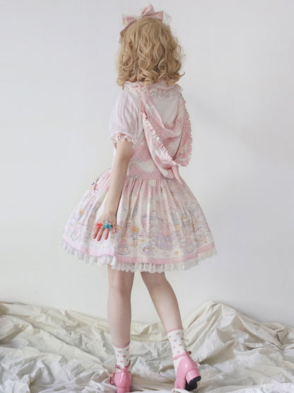 Unicorn and Dessert Pink Sweet Lolita Detachable Hooded Overall Dress