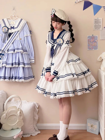 Ärmel Matrosenkragen Weiß mit Sommerkleid Kurz Abnehmbar Lolita