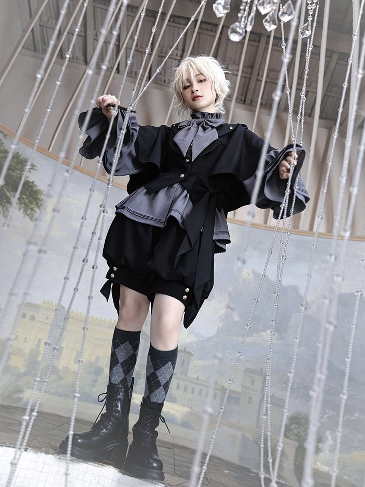 耳付きブラックバニージャケット王子フードオーバーサイズファッション