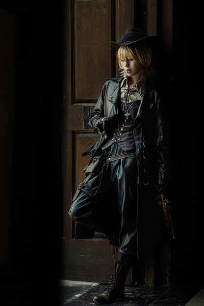 ミッドナイトハンターブラウン スチームパンク ロリータ PUレザー トレンチコート