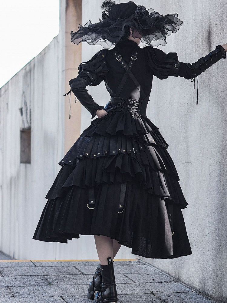 Black Gothic Lolita Shirt, Juliette Sleeves Steampunk Top, Plus Size - FOXTROT