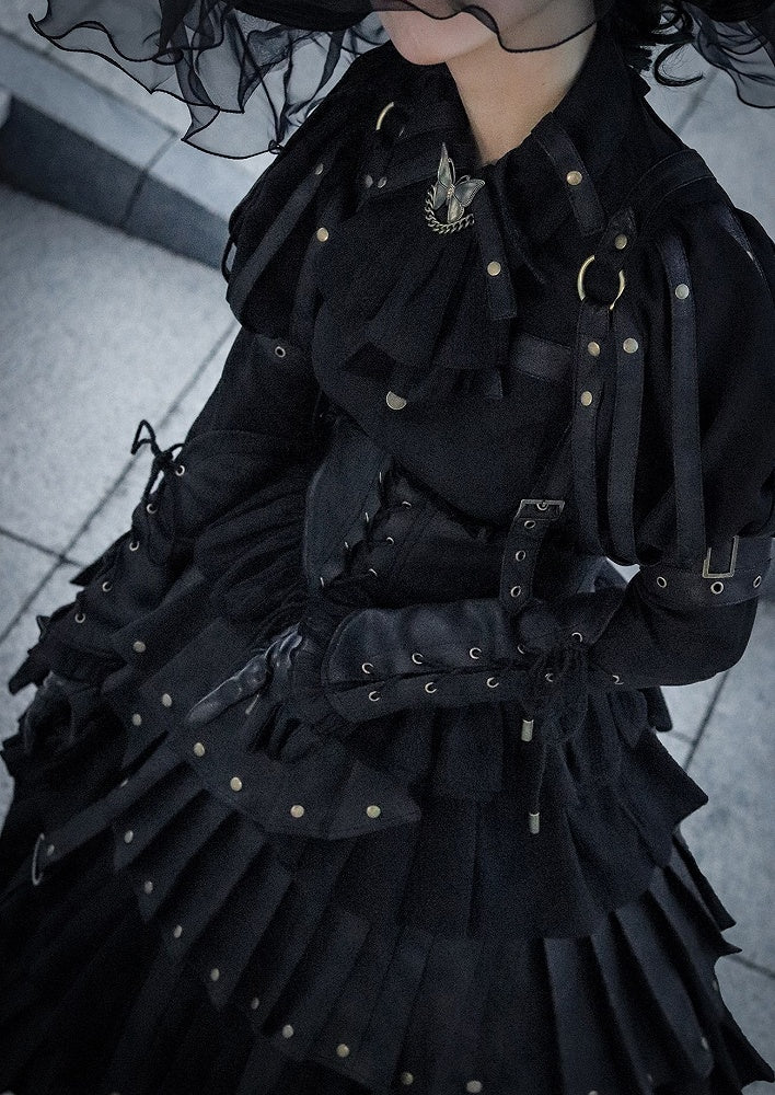 Black Gothic Lolita Shirt, Juliette Sleeves Steampunk Top, Plus Size - FOXTROT