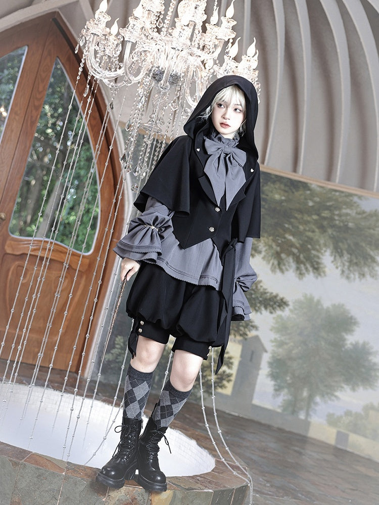 耳付きブラックバニージャケット王子フードオーバーサイズファッション