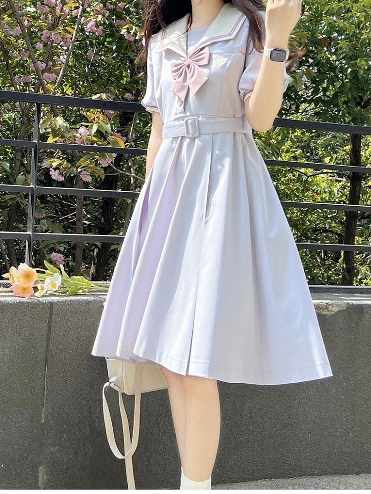 Light Purple Embroidered JK Uniform Sailor Dress - Walnut JK