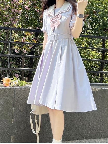 Light Purple Embroidered JK Uniform Sailor Dress - Walnut JK