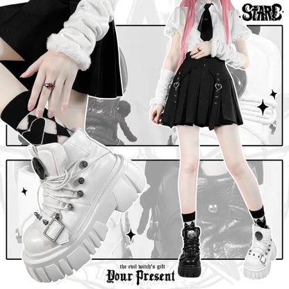 Studs Platforms White Decorated Punk Lolita Skull PU Star