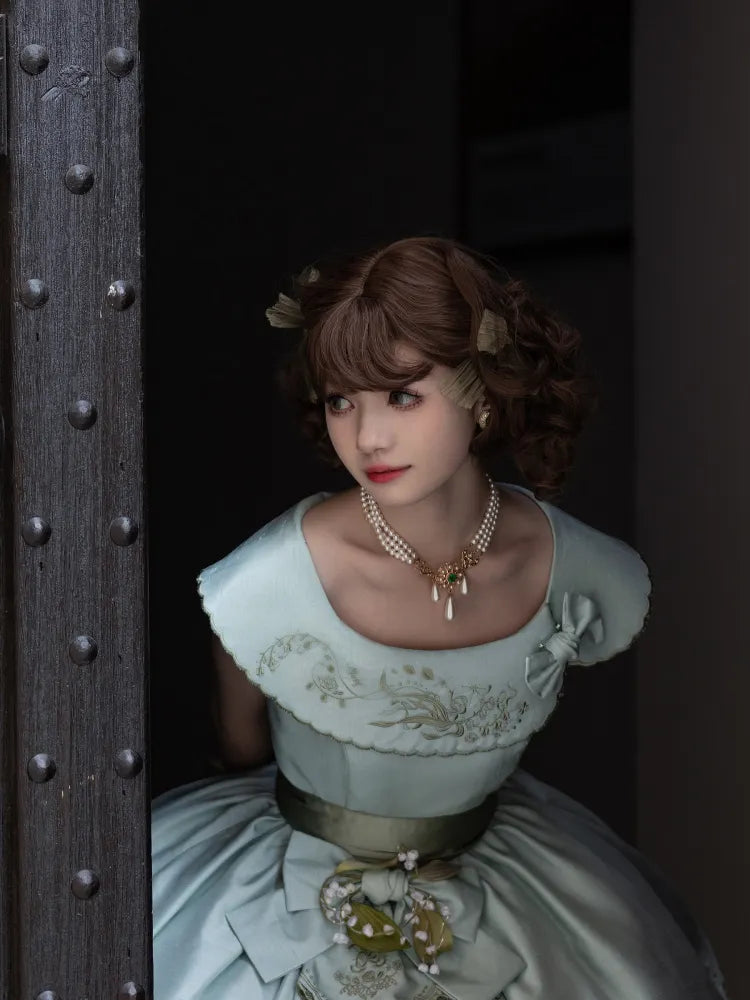 von Lily Slit the Ruffle Classic Stickerei Kleid Rock Cascading Valley Hellgrün Seite Lolita