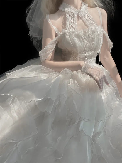 JSK カスケードコルセット レイヤード プリンセス ホワイト シロ フリル ロリータ スカート トリム ドレス