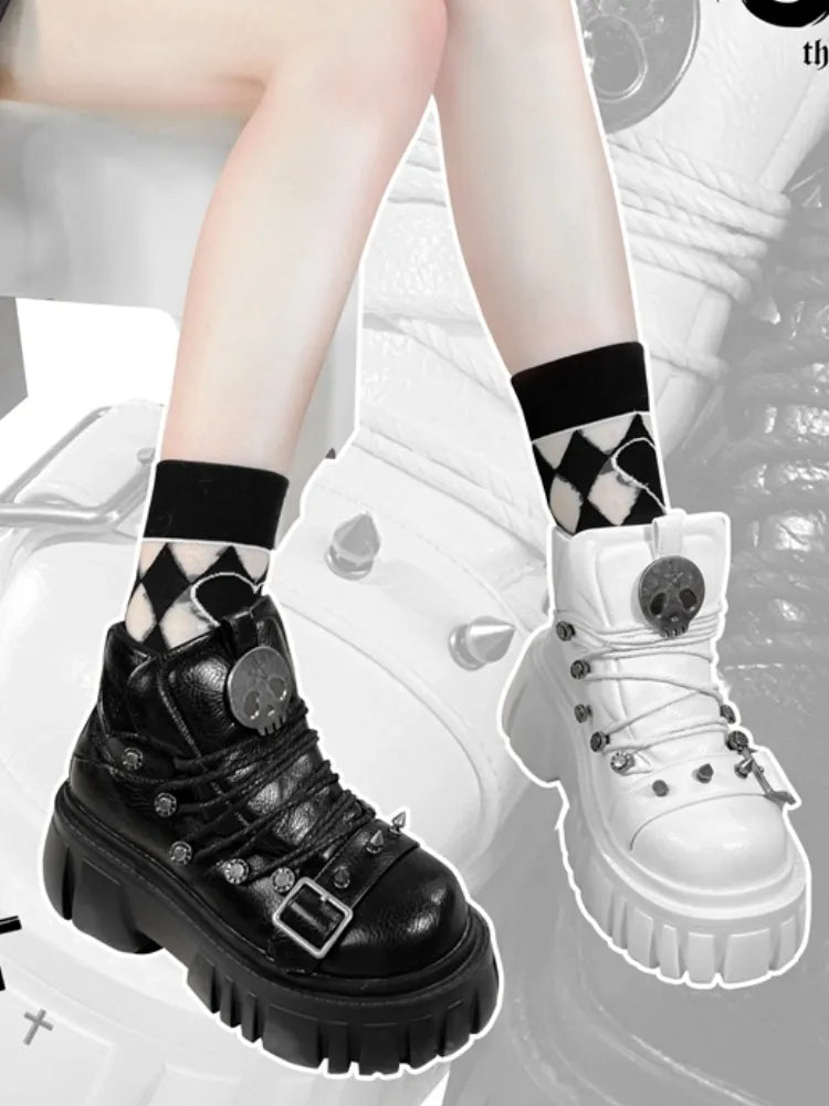 Platforms Skull Studs Decorated Lolita Star PU Punk Black
