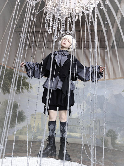 耳付きブラックバニージャケット王子フードオーバーサイズファッション