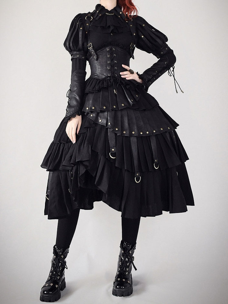 Black Gothic Lolita Shirt, Juliette Sleeves Steampunk Top, Plus Size - FOXTROT