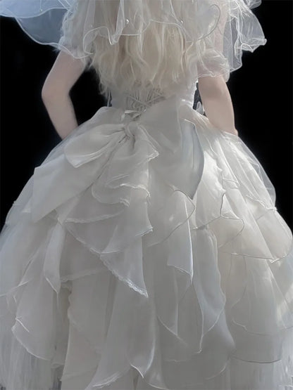 JSK カスケードコルセット レイヤード プリンセス ホワイト シロ フリル ロリータ スカート トリム ドレス