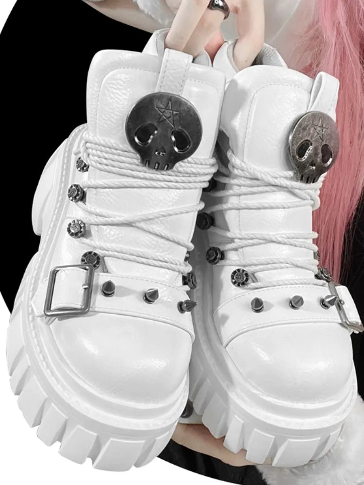 Studs Platforms White Decorated Punk Lolita Skull PU Star