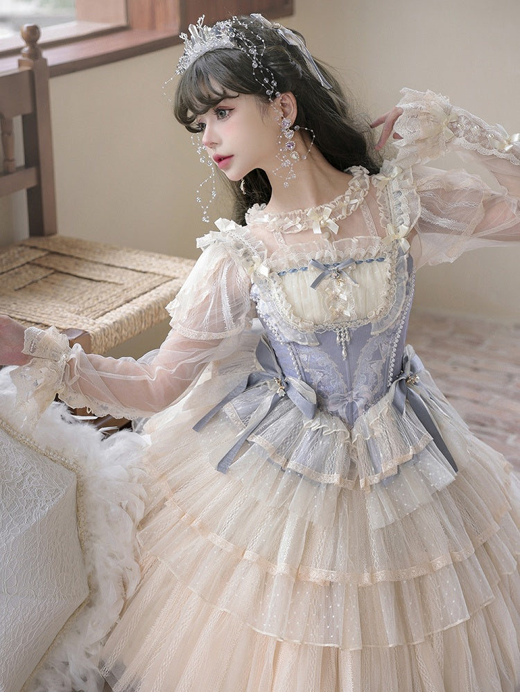 Details Top Corset Bows Two and Blue with Bead Boned