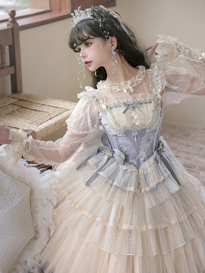 Details Top Corset Bows Two and Blue with Bead Boned