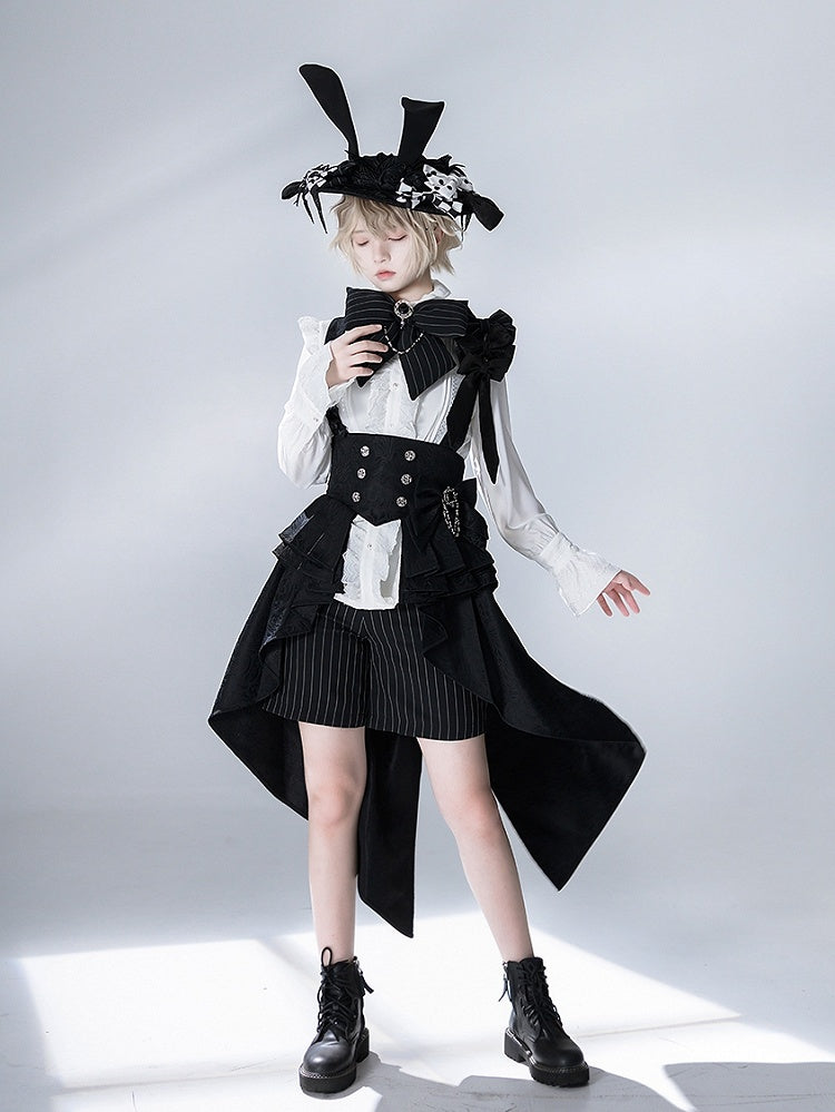 Striped Theater Bowknot Brooch Bunny