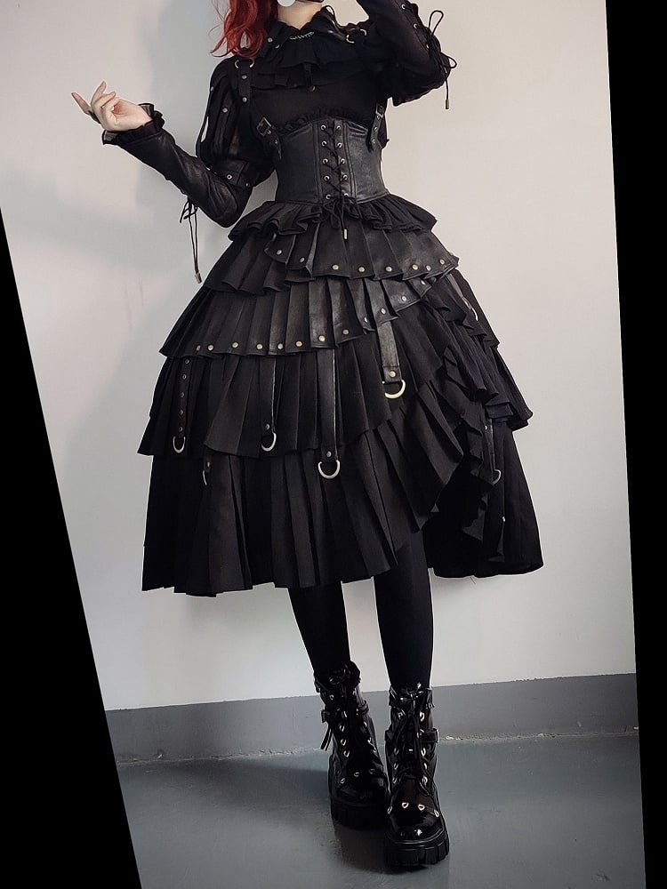 Black Gothic Lolita Shirt, Juliette Sleeves Steampunk Top, Plus Size - FOXTROT