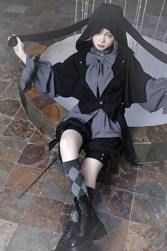 ロリータシャツ グレー 詩人袖 フリル ファッション 王子ネックライン ビショップ