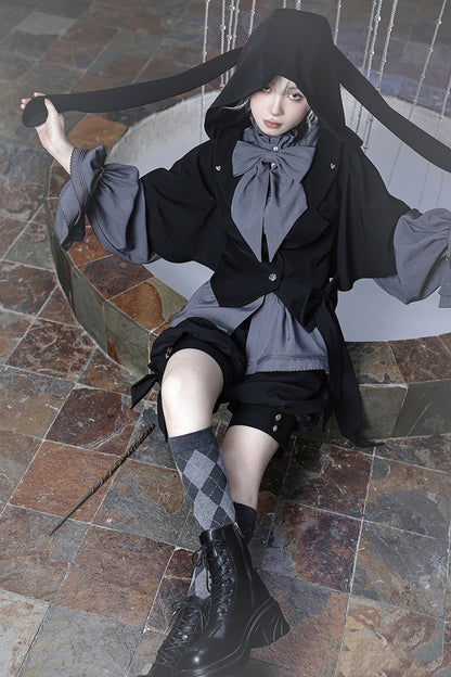 ロリータシャツ グレー 詩人袖 フリル ファッション 王子ネックライン ビショップ