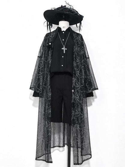 王子襟風の黒のポイントロリータ王子シャツ