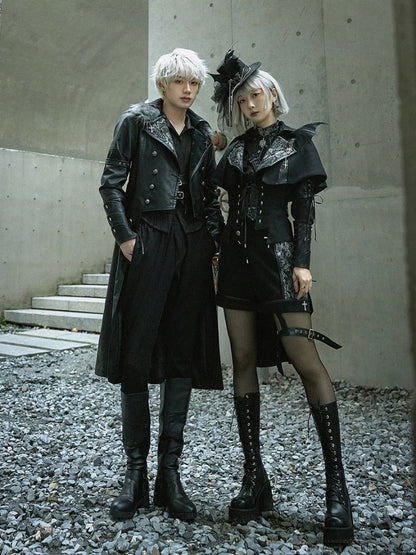 ドラゴンズブレス ブラックフェイクファーカラー PUレザートレンチコート