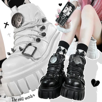 Studs Platforms White Decorated Punk Lolita Skull PU Star