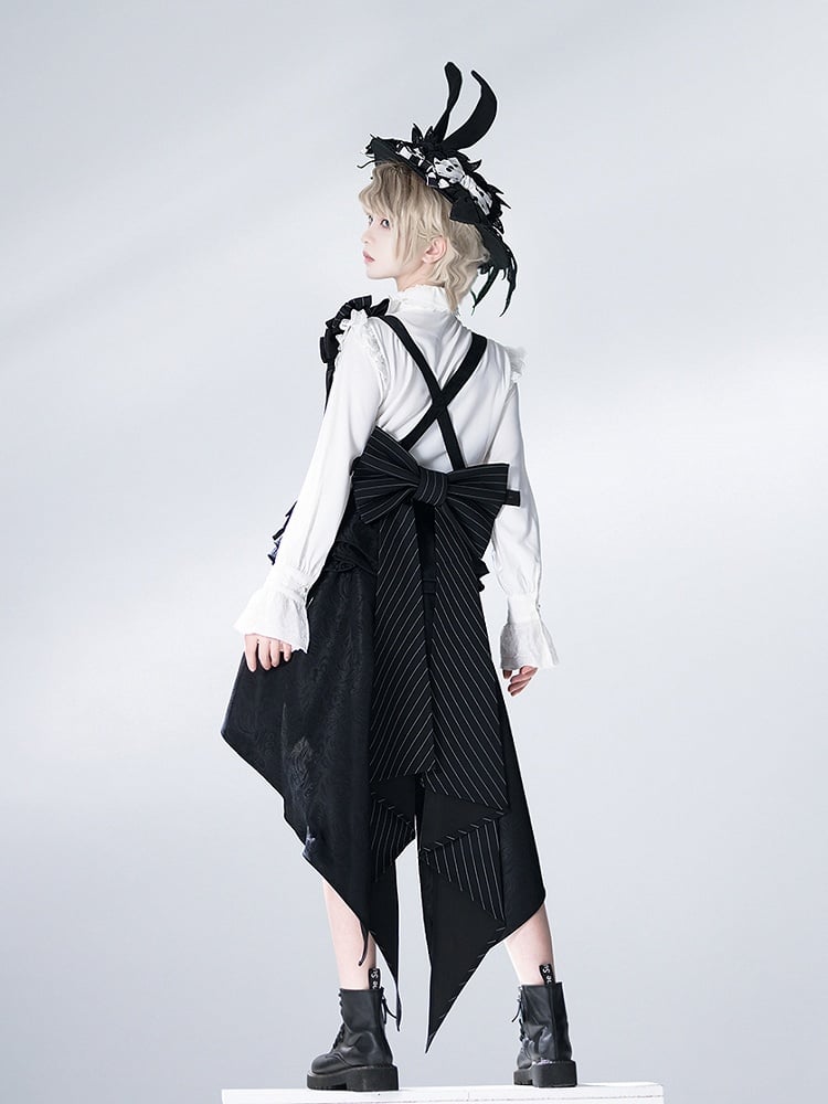 Träger Jacquard Bunny mit Korsett Schwarz Schleppe Bowknot Theater