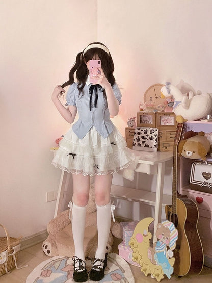 Rock mit Schleifen-Spitzenbesatz, gestuft, Schwarz/Weiß, mit Details