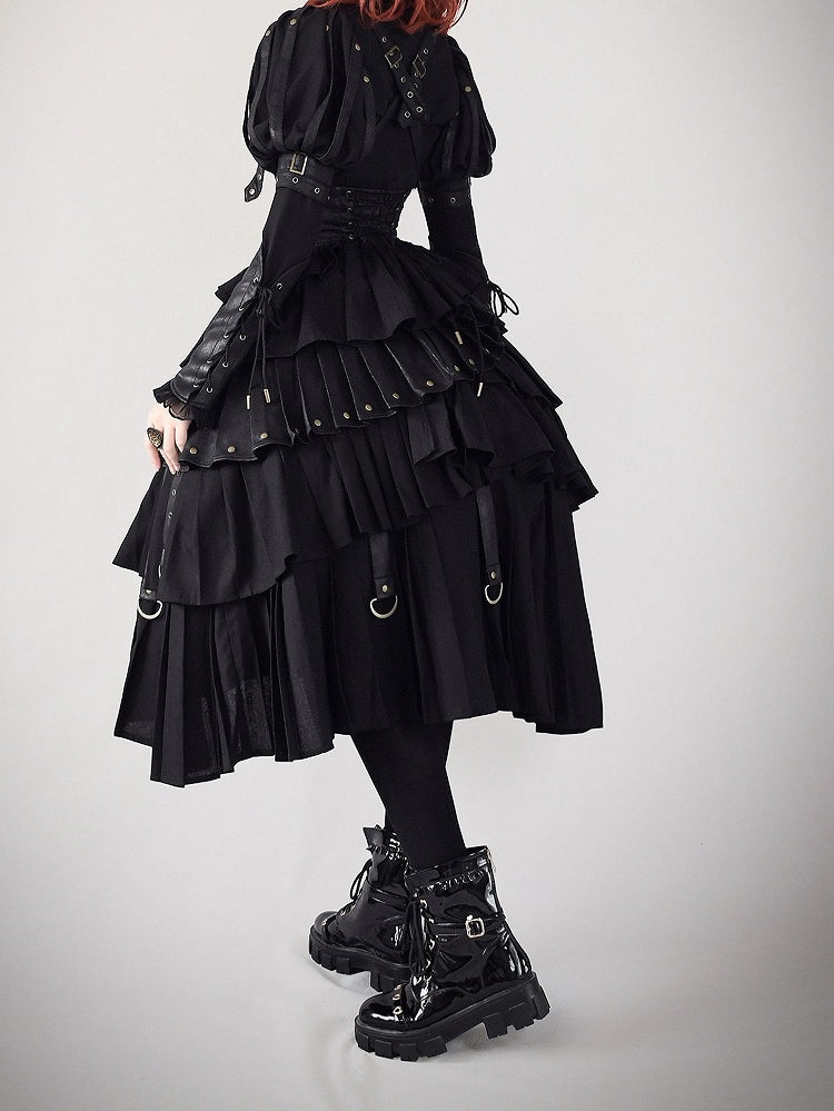 Black Gothic Lolita Shirt, Juliette Sleeves Steampunk Top, Plus Size - FOXTROT