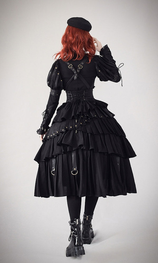 Black Gothic Lolita Shirt, Juliette Sleeves Steampunk Top, Plus Size - FOXTROT
