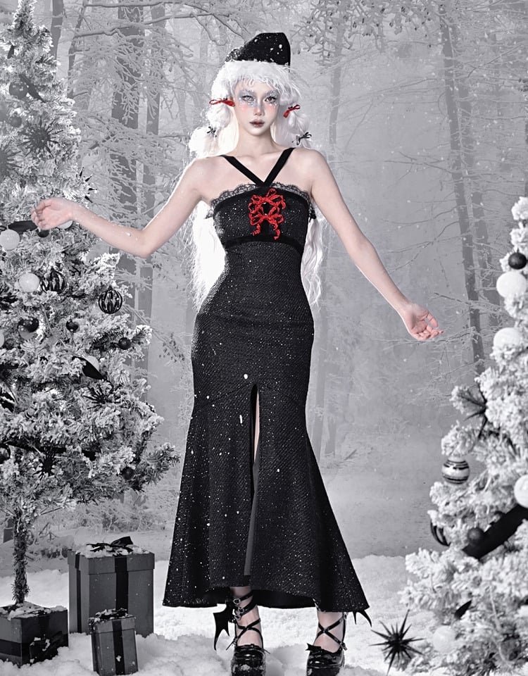 Gothic Christmas Lace Meerjungfrau Rock Tweed Etuikleid