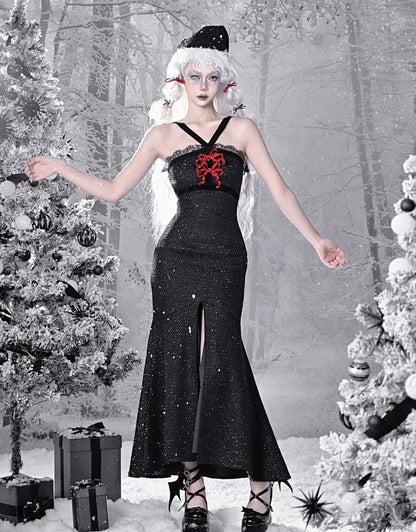 Gothic Christmas Lace Meerjungfrau Rock Tweed Etuikleid