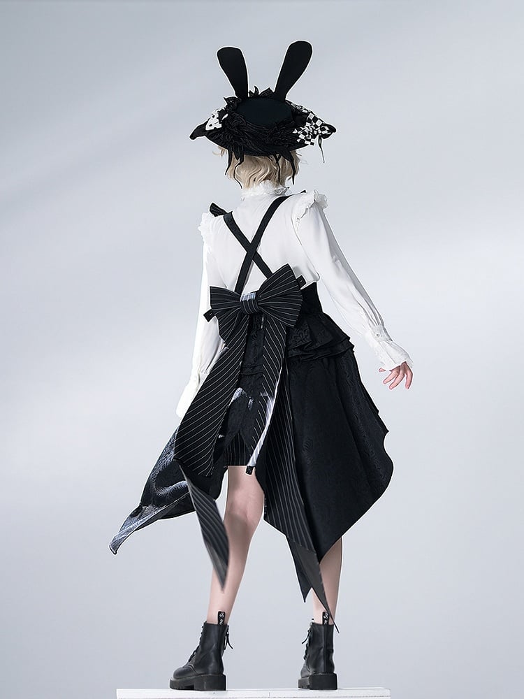 Träger Jacquard Bunny mit Korsett Schwarz Schleppe Bowknot Theater