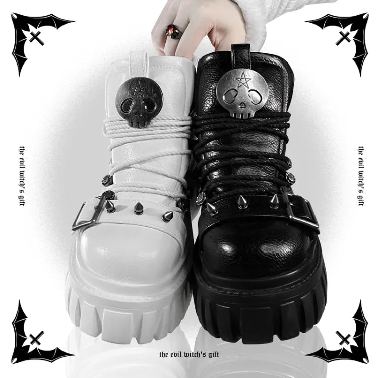 Platforms Skull Studs Decorated Lolita Star PU Punk Black