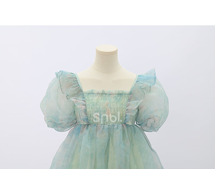 Grünes Kleid mit kurzen/langen Ärmeln und kurzer Schleife und süßer abnehmbarer Version, groß