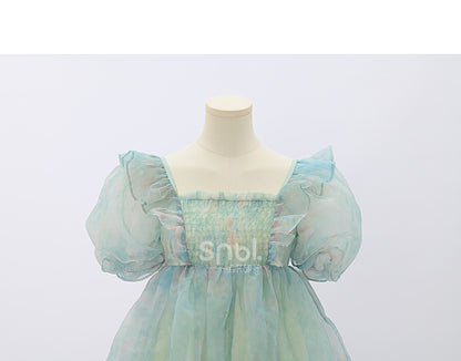 Grünes Kleid mit kurzen/langen Ärmeln und kurzer Schleife und süßer abnehmbarer Version, groß