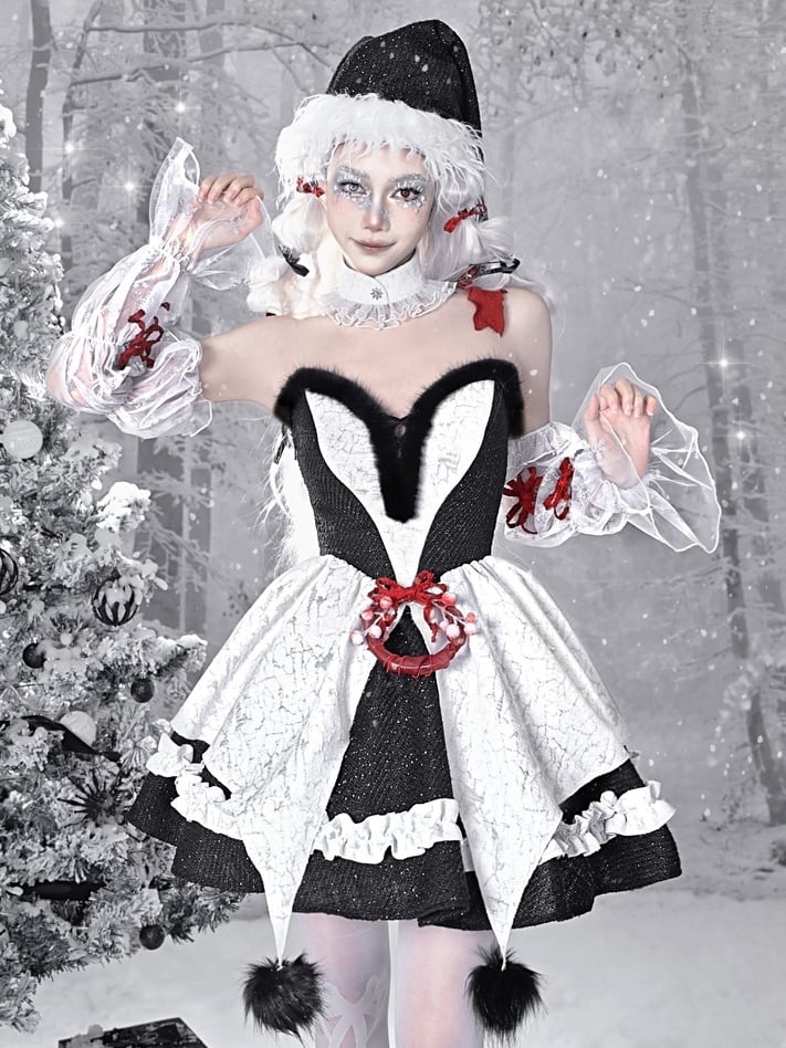 Gothic Christmas Plüsch Sweetheart Bouffant Kleid Set