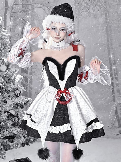 Gothic Christmas Plüsch Sweetheart Bouffant Kleid Set
