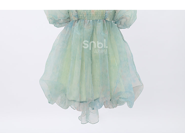 Grünes Kleid mit kurzen/langen Ärmeln und kurzer Schleife und süßer abnehmbarer Version, groß